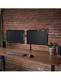 VIVO Soporte de escritorio para monitor LCD dual, resistente, totalmente ajustable, se adapta a dos pantallas de hasta 27 pulgadas, Negro