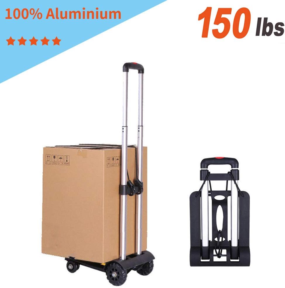 Hand Truck, Sanoto Aluminum Hand Cart Folding Hand Dolly Truck with 4 Wheels for Luggage, Moving Boxes, Home and Office Use