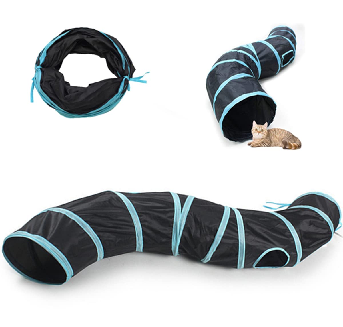 Cat Tunnel,Bunny Tunnel,2 Way Cat Tunnel,Pet Toys,Collapsible Pet Tunnel Tube,Suitable for Indoor and Outdoor (Blue-S)