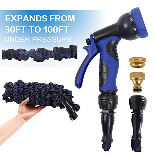 KAREEME Garden Hose 50FT Expanding Water Hose with 9 Function Spray Gun, Flexible Garden Hose Pipe with 3 Three Layer Latex core, 3times Expandable, Anti-Leakage, Lightweight, Easy Storage