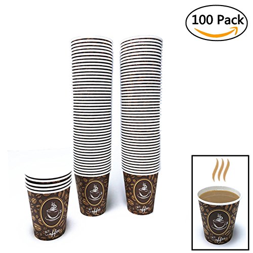 image for Tsyware 100 Pack Quality Disposable Paper Hot Coffee Cups, Perfect For