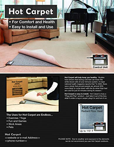 Woo Warmer Hot Carpet Under Rug Instant Radiant Floor Heater Electric Mat Electric Carpet Electric Heated Area Rug (720.2 watt Extra Thick Mat)