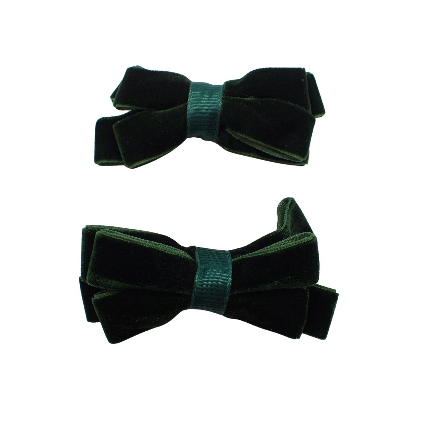 Topkids Accessories 2pc Back to School Velvet Hair Bows Set Stylish Girls Clip-In Hair Bow Accessories Hair Clips School Uniform Hair Slide Girls, Kids, Children (Velvet Green)