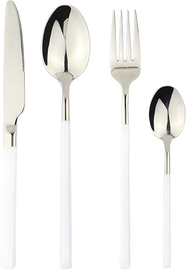 Amazon ステンレス ディナーカトラリーセット 4本セット ホワイトハンドル 高級ステンレス304使用 スプーン ティースプーン ナイフ フォーク Bom Dia カトラリーアソートセット 通販