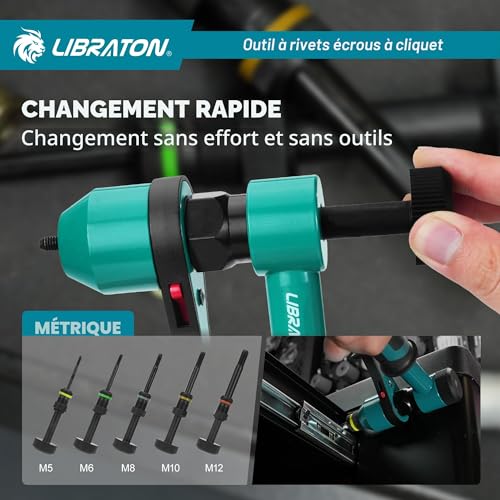 LIBRATON Insert pliers, threaded insert pliers, professional ratchet nut pliers, crimping pliers with 5 metric chucks, 5 nozzle nuts, 50 threaded inserts, case, nut pliers for repair