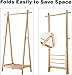 LANGRIA Foldable Bamboo Clothes Laundry Rack with Vertical Hanging Rod Two Side Hooks and Lower Shoe Shelf for Extra Storage Space A-Frame Design Garment Stand (Bamboo Natural Color)