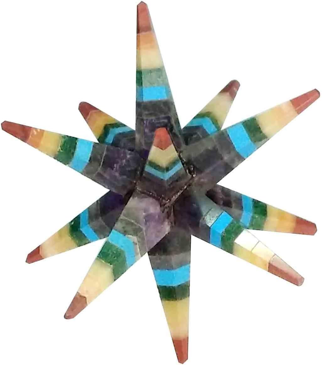 Healing Crystals Reiki Energy Charged 7 Chakra Multi Stone 12 Point Crystal Merkaba Star Geometry Star With Gift pouchBy Mangalam House