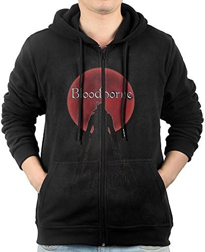 Men's Bloodborne Red Moon Logo Full Zipper Pocket Hooded Sweashirt