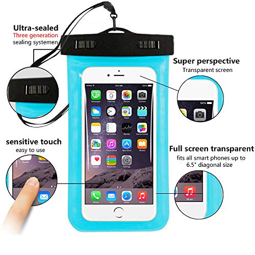 5 Pack Universal Waterproof Phone Pouch, Large Phone Dry Bag Waterproof Case for Apple iPhone Xs Max XR XS 8 7 6 Plus,SE, Samsung S9+ S9 S8+,Note,LG V20, 6.5"