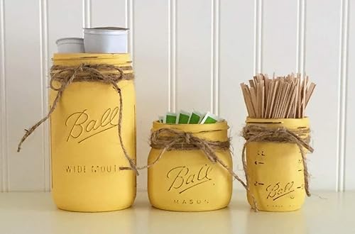 Amazon Com Mason Jar Coffee Storage Decor Set 3 Piece Yellow