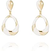 WASAIE Geometric Enamel White Teardrop Dangle Statement Dangle Earrings for Women,Chunky 14K Gold Plated Brass Enamel Colored Drop Earrings for Women