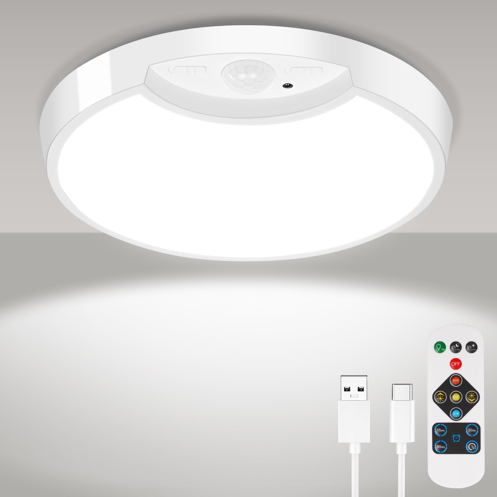HOTUT LED Motion Radar Ceiling Light, 2W 260Lm Round Ultra Thin, 3 Color Temperature for Kitchen, Bedroom, Cloakroom, Porch, Hall, Lounge, Utility Room and More