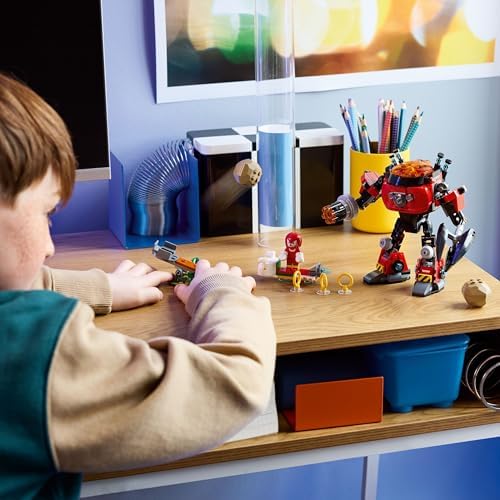 Sonic The Hedgehog Knuckles Contre l’Egg Crusher de Dr. Eggman - Jouet Robot - 2 Minifigurines, Anneaux & Émeraudes du Chaos - Cadeau pour Garçon, Fille & Fans de Jeux Vidéo dès 8 Ans 77005