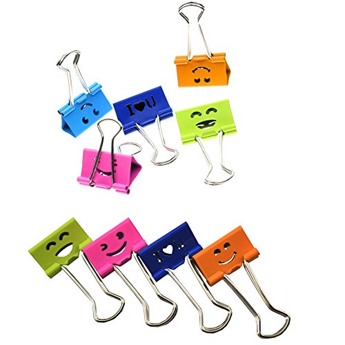 Lovely Smile Face Binder Clips, Paper Clips, Clamps, Assorted Colors (19mm,40 pcs/Tub)