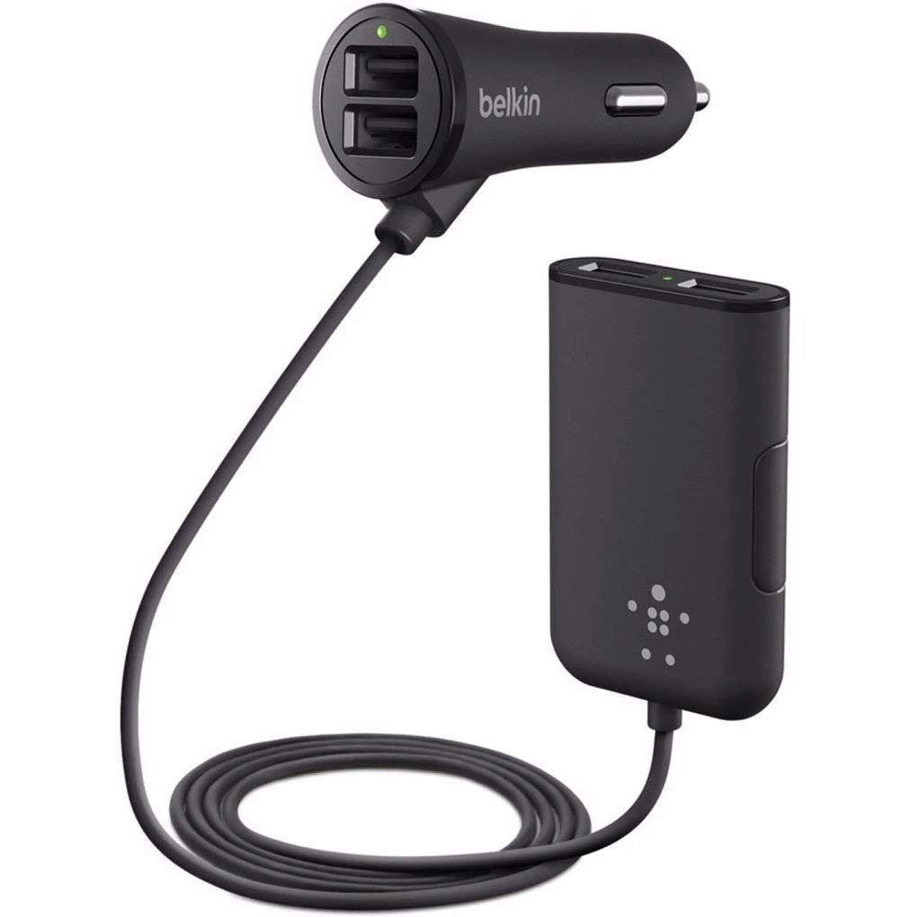 Belkin F8M935BT06 Road Rockstar Fast Charging Family Car Charger with 4 Multi USB Ports, 6 ft/1.8 m Cable for All Smartphones, iPhone, Android, Tablet and Nintendo Switch, Black