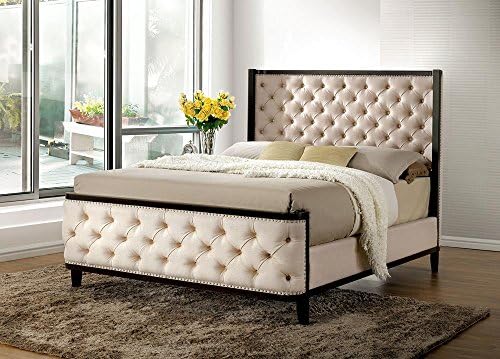 Selous Romantic Button-tufted Wingback Full Bed - Ivory Fabric