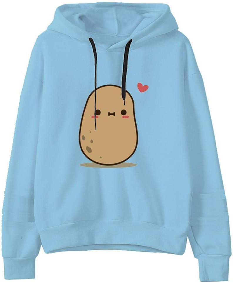 STORTO Womens Hooded Sweatshirts Cute Potatoes Pattern Teen Girls Hoodies Casual Loose Pullover Sweatshirt Outwear