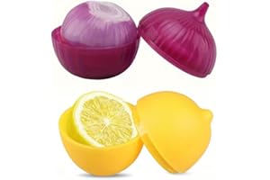 2pcs Set Plastic Food Savers Storage Container, Lemon & Onion Shaped, Multipurpose, Freezer Safe, Flip Top, Hand Wash, No Ele
