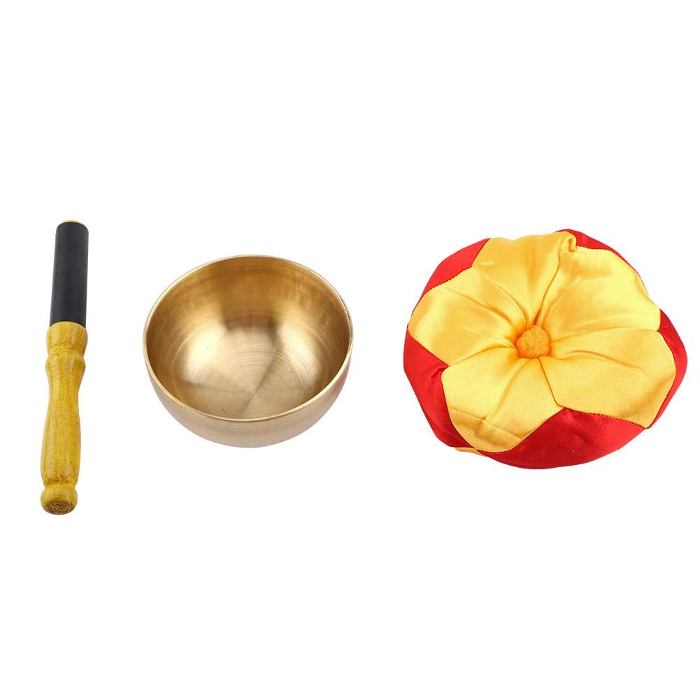 1 Set Brass Buddhist Meditation Musical Instruments Singing Bowl Wooden stick and Cushion