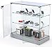 Retail Display Cabinet with Frameless Design, Tempered Glass Case with 2 Shelves, Swing-Open Door, MDF Base (Silver)