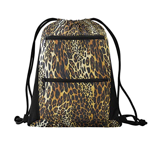 AUUXVA Sunglasses Pouch Ballet Dancer Painting Squeeze Top Glass 並行輸入品 Abstract Leopard Pattern Drawstring Backpack Bag,Large Sports