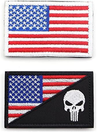 American Flag Velcro Patch Bundle ,2 Pieces Tactical USA Flag Punisher Patch