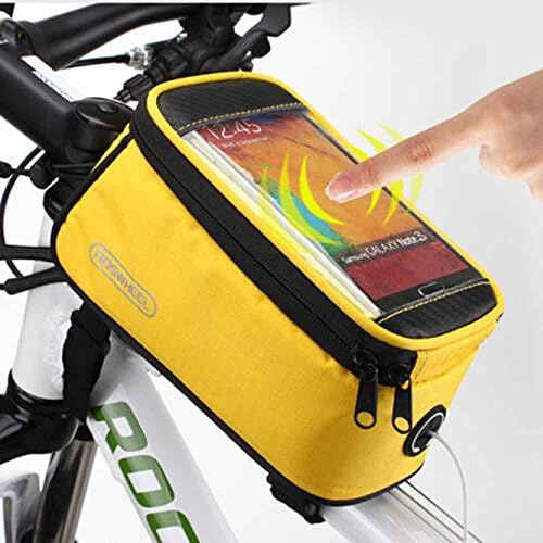 Roswell Bike Mobile Phone Holder Handlebar Bike Bicycle Cycling Cell Mtb Universal GPS IPhone Frame 5.5 inch Case Waterproof Pouch Bag Carrier Cycle with earphone slot (Yellow, L)