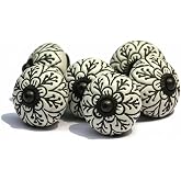 owlKraft Handmade Spade Black &amp; White Ceramic Stone Cabinet Knobs, Vintage Decorative Drawer Pulls for Trendy Cabinets, Modern Dressers &amp; Cupboards, Knobs for Kitchen &amp; Furniture-Set of 6