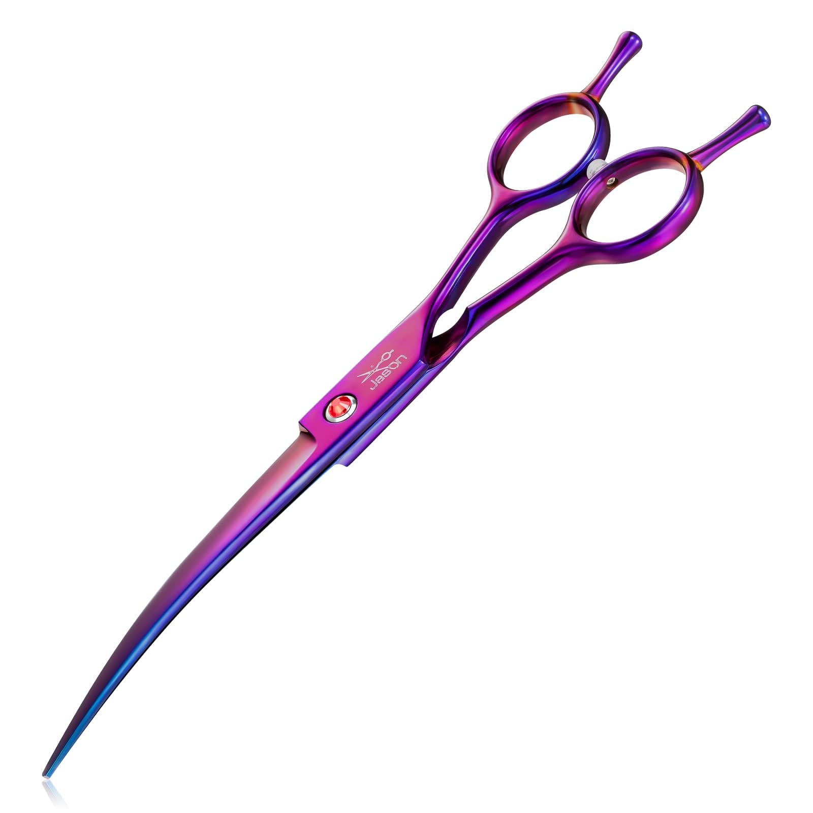 JASON 7.5" Dog Grooming Scissor - Professional Down-Curved Shear with Ergonomic Handle Japanese Stainless Steel Hair Scissor for Dogs, Cats and Other Pets, Sharp & Durable (Curved, Purple)