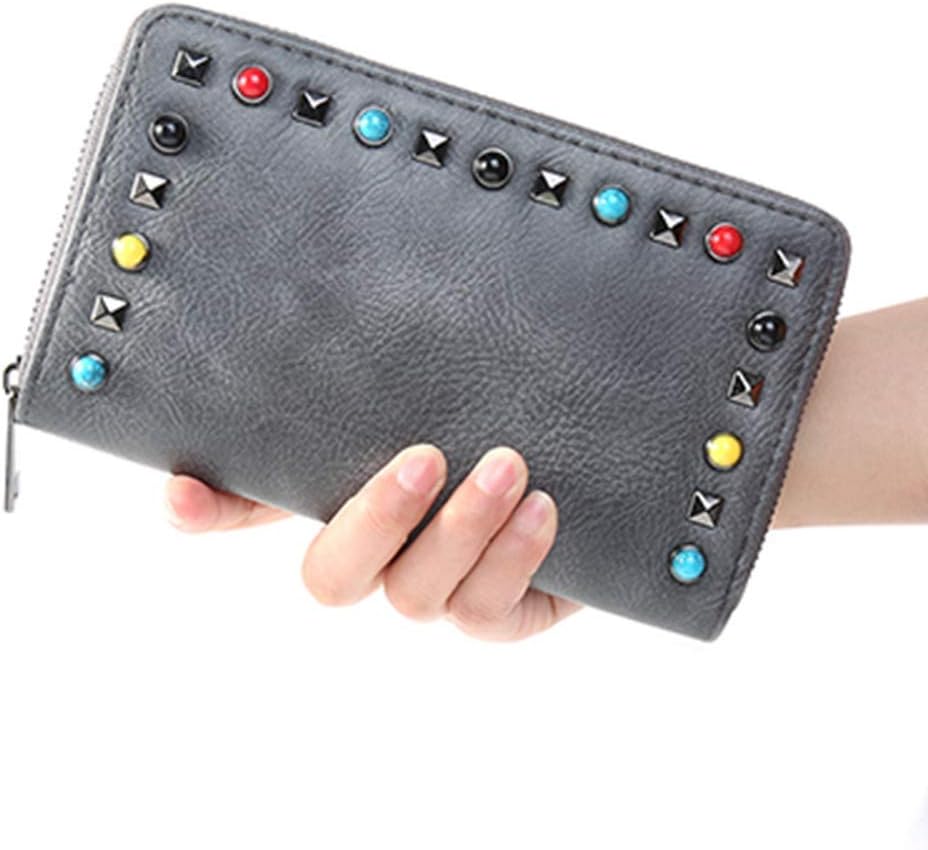 Black AWMYHKDW Lady Wallet Long Brand Hand Bags Pu Leather Women Wallet for Cards Coins Phone Wallet Cool Rivet Lady Purse