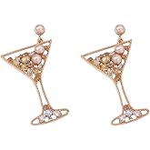 QIAOLEHUI Handmade Champagne Martini Wine Glass Dangle Earrings Shiny Rhinestones Crystal Pearl Beaded Drop Charming Cocktail Glass Lovely Earrings for Women Jewelry