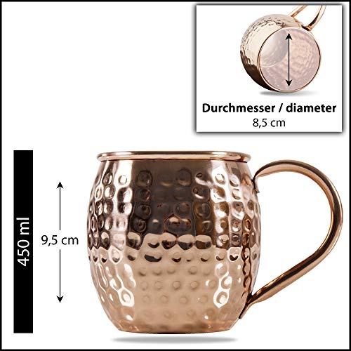 Sir Finley Monkey Moscow Mule Becher 4er Set - Kupferbecher reines Kupfer (100%) - Kupfertasse 450 ml geeignet für… – Bild 7