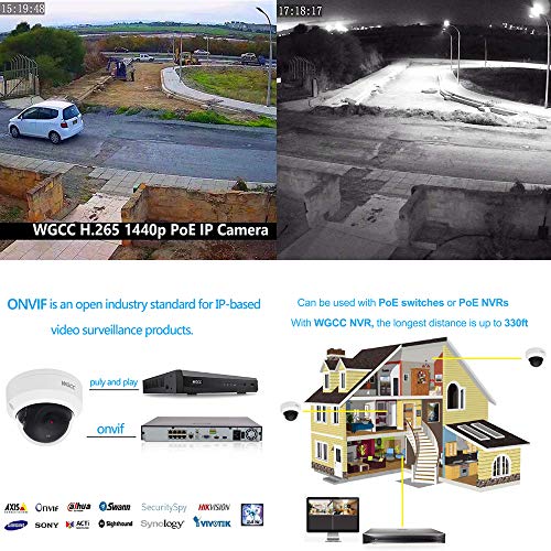 WGCC POE IP Dome Camera 4MP IP Security Camera 2.8MM Lens Indoor Outdoor Network Camera ONVIF Complaint with 98ft IR Night Vision, Motion Detection, Remote Viewing, IP67 Waterproof