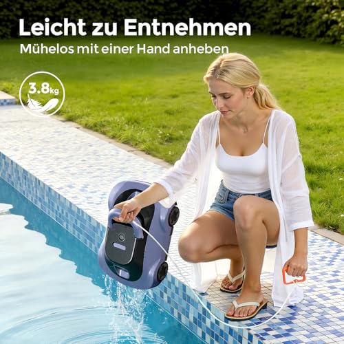 Pool Robot, Wireless Pool Vacuum Cleaner, Battery, Cordless Pool Robot, 180 Minutes Running Time, Strong Suction Power, Intelligent Navigation, Ultra Fine Filtration, Car Parking, Pool Vacuum Cleaner