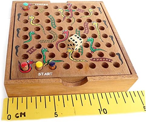 Logica Puzzles Art. Snakes and Ladders - Wooden Board Game - Teak Wooden Box - Travel Version - Image 4