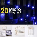 LIDORE Micro LED 20 Blue String Lights with Timer, Battery Operated on 7.87ft Long Silver Color Ultra Thin Copper Wire