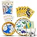 WERNNSAI Dinosaur Tableware Set - Party Supplies for Boys Kids Birthday Baby Shower Includes Cutlery Bag Table Cover Plates Cups Napkins Straws Utensils Serves 16 Guests 146 PCS