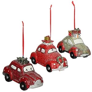 COM-FOUR® 3x kerstballen, kerstbal van terracotta voor kerst als boomversiering, decoratie voor de kerstboom, autotrailer tot 11,5 cm [selectie varieert] (03 stuks – auto terracotta)