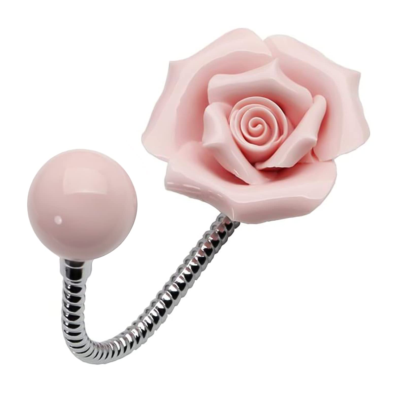 MOROBOR Pink Flower Ceramic Wall Coat Hook, 3D Rose-Shaped Chrome Decorative Robe Hook, Scarf, Bag, Towel, Hat for Kitchen Bathroom Office
