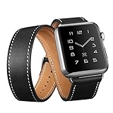 AutumnFall Long Leather Band Double Tour Bracelet Watchband for Apple Watch Series 1, Series 2 38mm (Black)