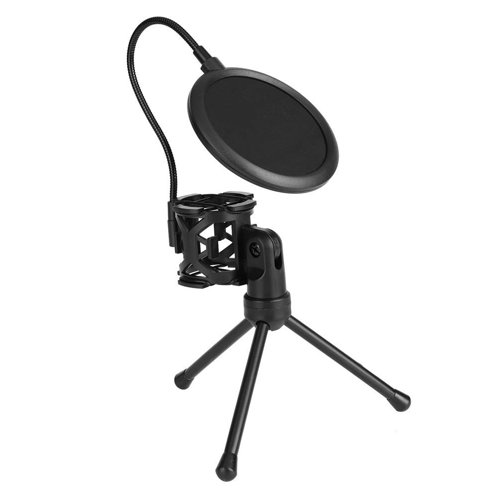 Wendry Adjustable Microphone Stand,Universal Microphone Shockproof Mount Lightweight Mic Clip 360° Adjustment Desktop Microphone Stand with Sound Shield Guard