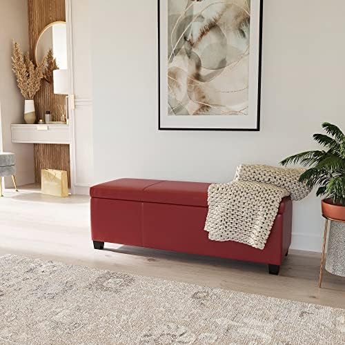 BELLEZE 47 Inch Storage Ottoman, Faux Leather Storage Bench Bedroom