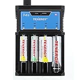 Tenergy T4s Intelligent Universal Charger, 4-Slot Battery Charger for Li-ion, LiFePO4, NiMH and NiCd Rechargeable Batteries,18650, 14500, 26650, AA AAA C Cell Battery Charger with Car Adapter