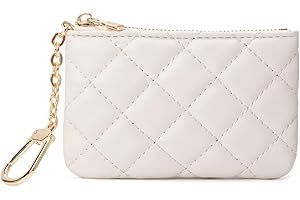 LARENNT Quilted Leather Coin Purse with Keychain - Small Coin Pouch Key Pouch Small Card Holder Keychain Wallet Change Purse for Women and Men (Creamy-white)
