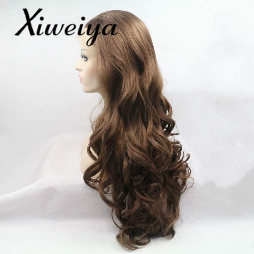 Xiweiya Brown Wig, Synthetic Lace Front Wig, Heat Resistant, Wavy, 24" Long, Medium Cap Size - Image 4