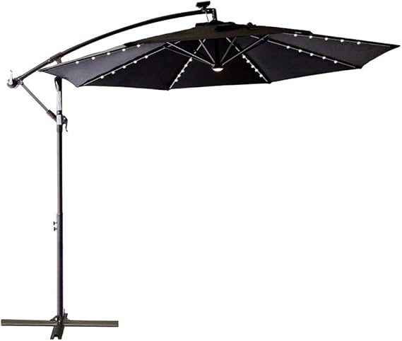 Amazon Com C Hopetree 10 Ft Offset Cantilever Outdoor Patio Umbrella With Solar Led Lights Black Garden Outdoor