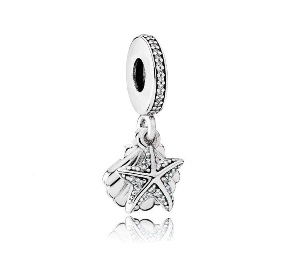 FGT Seashell Sea Star Dangle Charm for Bracelets Necklaces Pendants Sterling Silver Starfish Ocean Dangle Gift for Women Girls Girlfriend Valentine Wife Granddaughter Anniversary Birthday Family