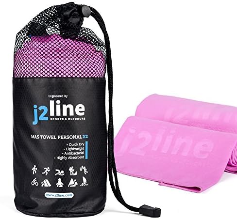 j2 Line A Set of 2 Compact Fast Drying Antibacterial Microfiber Towels with Free Hand/Face Cloth & Travel Towels Perfect for Fitness, Gym, Hiking, Camping and Beach - Super Absorbent
