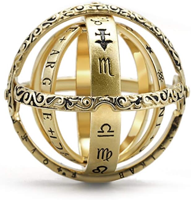 HONGXINYUAN Astronomical Sphere Ball Ring Faded Effect Retro Germany Folds Out Astronomical Ring Silver Copper Couple Lover Jewelry Gifts