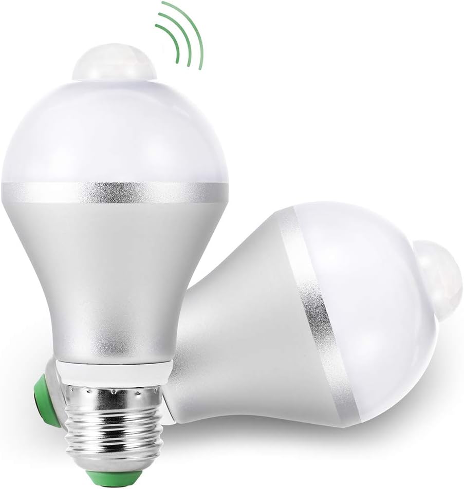 Sensor Bulb 5W LED lamp E27 lamp with PIR Motion Detector, 450LM Automatic on/Off Energy Saving lamp Light Bulb, for Stairs Front Door Garden Garage, 2 Pack